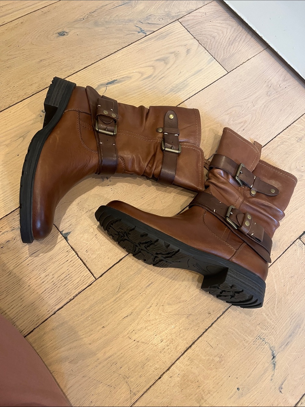 Earth Brown Mid-Calf Buckle Combat Boots - Picture 3 of 9